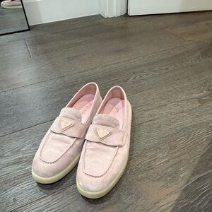 Prada Light Pink Loafers with Logo Accent